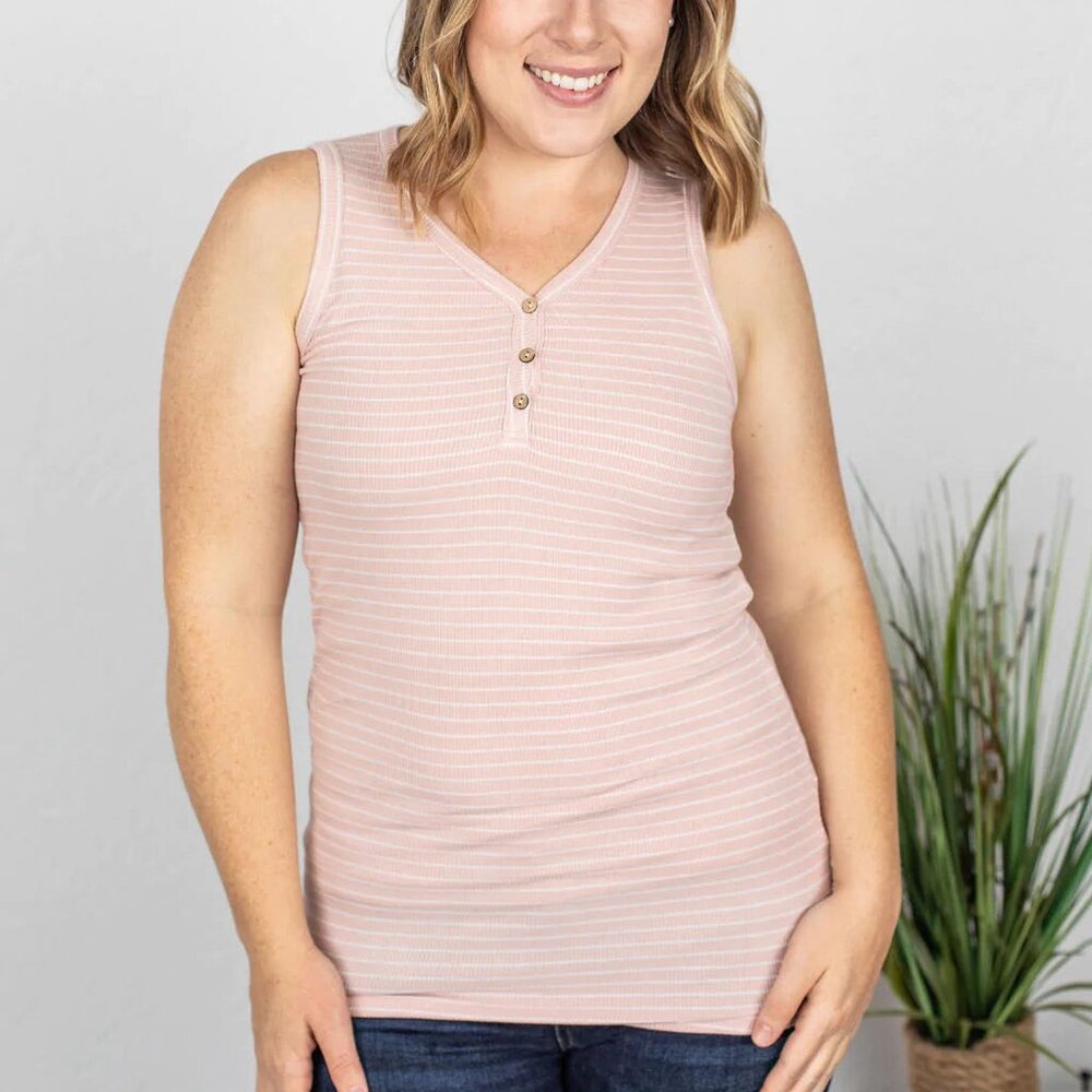 Addison Tank - Blush with White Stripes